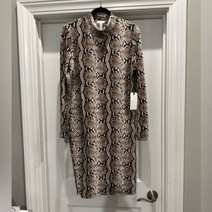 Leith Turtleneck Long Sleeve Snakeskin Print Dress NWT